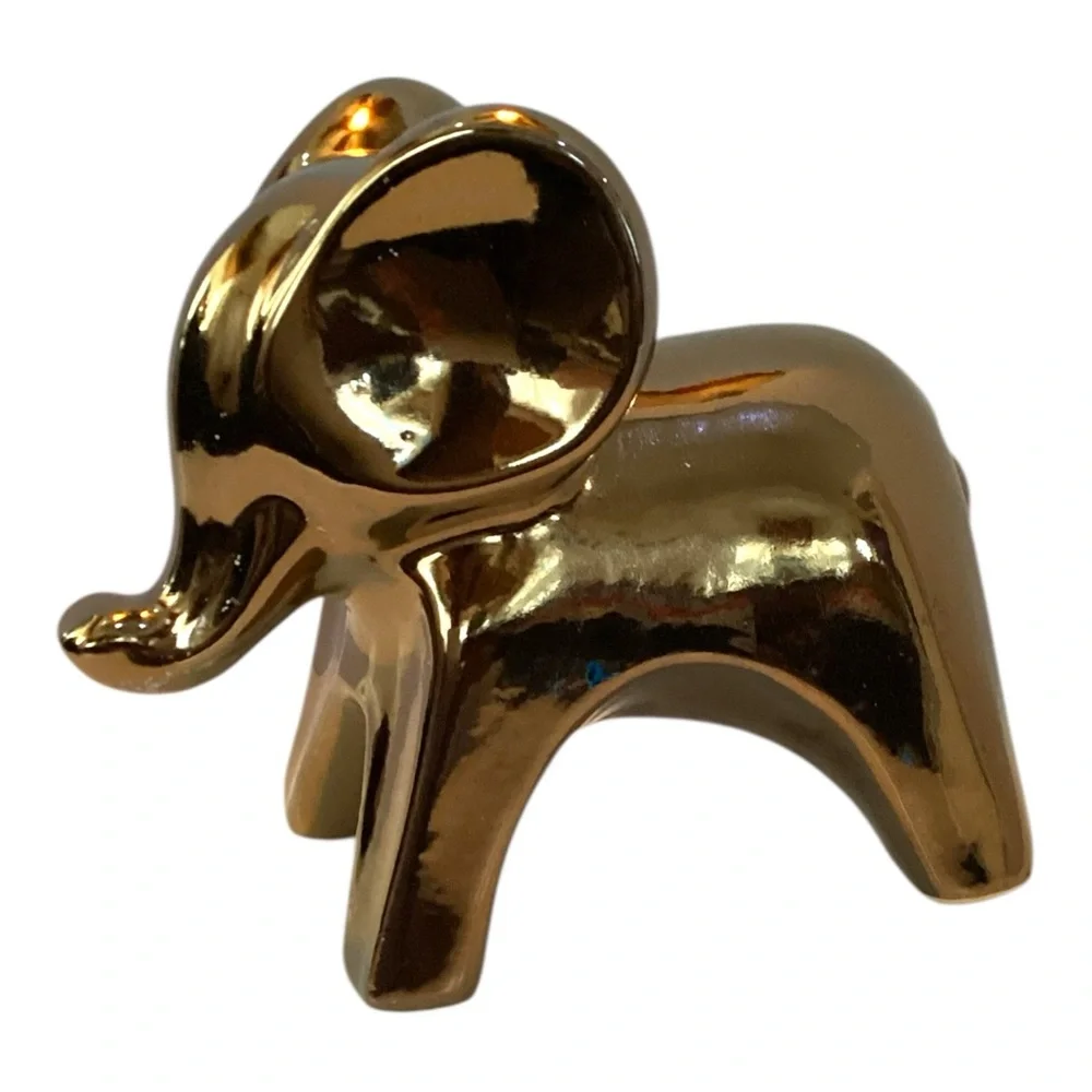 Gold Ceramic Elephant 6.5” Figurine – Modern Home Décor Accent, Lucky Statue